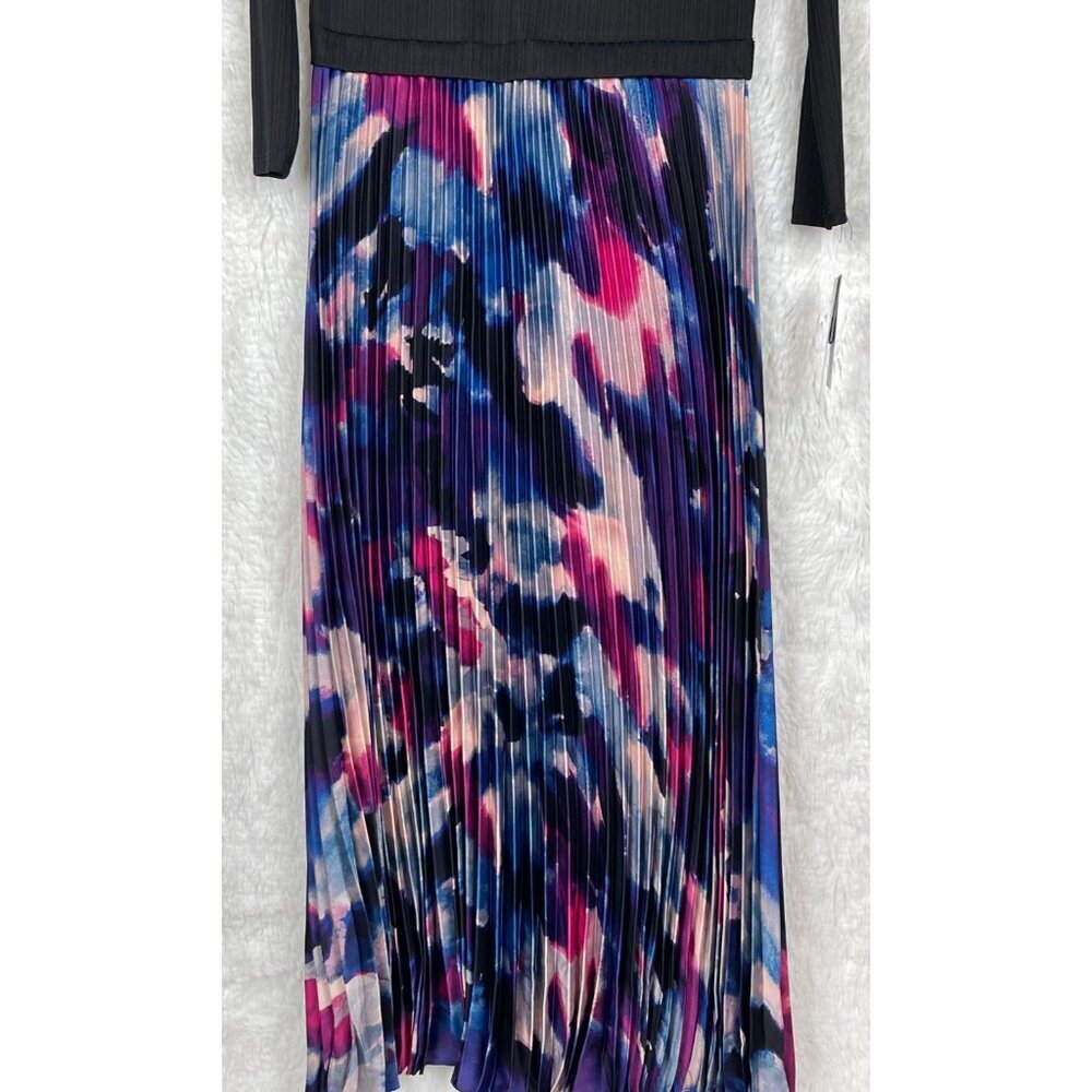NWT Robbie Bee Petite Small Dress Black Ribbed Top Blue Purple Watercolor Bottom - Picture 3 of 8